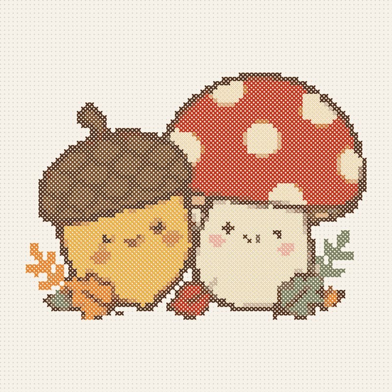 Acorn and Mushroom cross-stitch pattern
